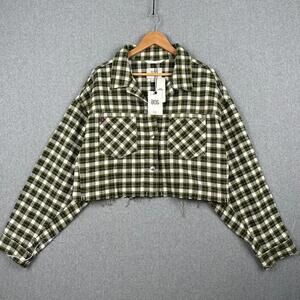 Urban Outfitters BDG Carissa Flannel Cropped Shirt Jacket Womens Large NWT Green